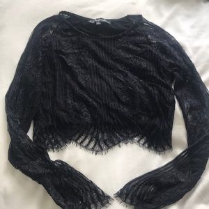 For love & lemons long sleeve black lace crop top